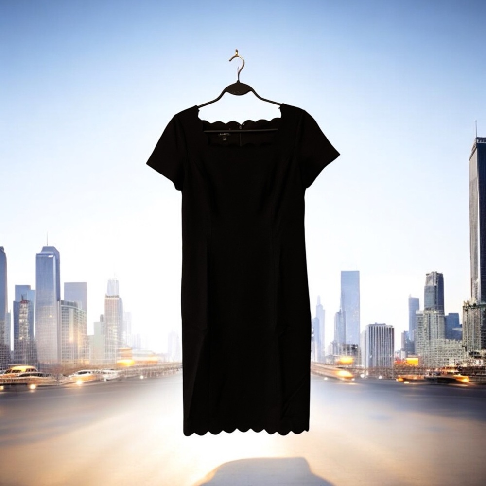 Talbots Black Shift Dress with Scalloped Edges